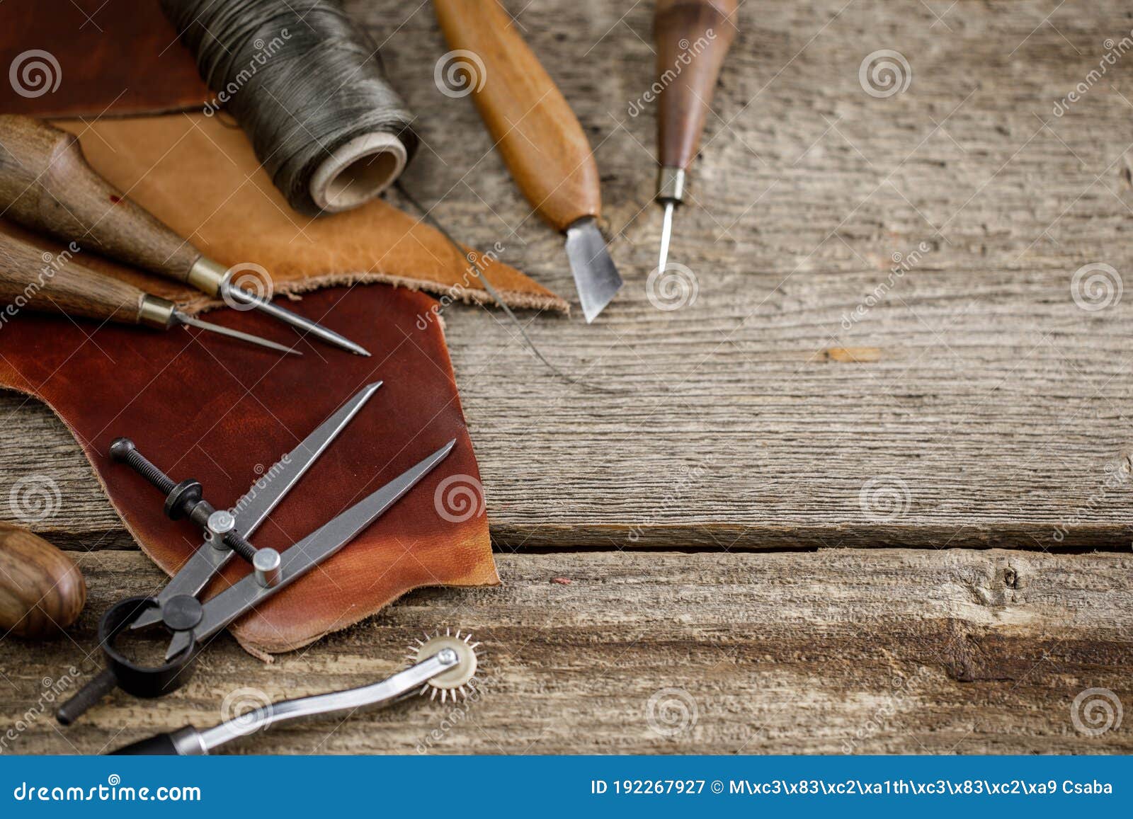 Leather Pieces Leather Craft Work Tools Stock Photo 2348124029