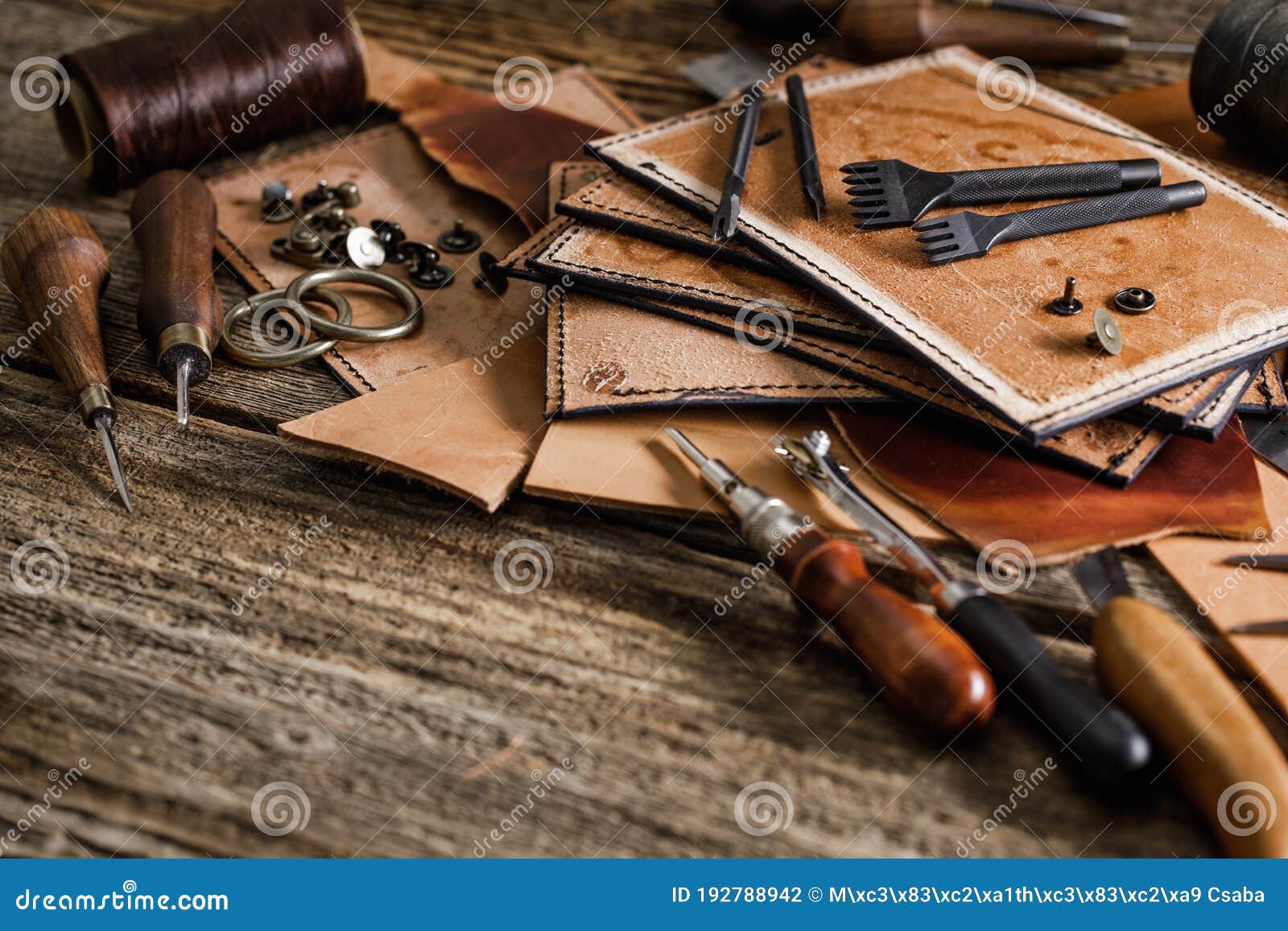 Collection various leather crafting tools Stock Photo by ©vvoennyy 121772652