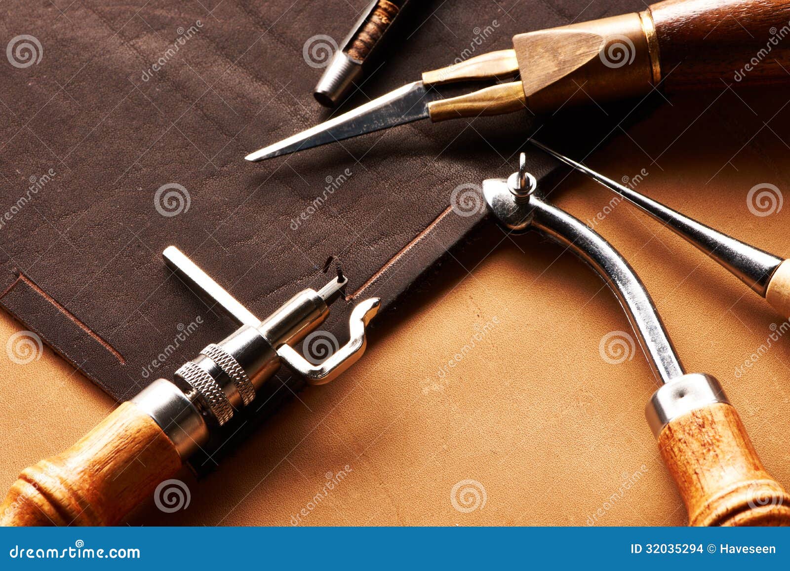 Leather crafting tools stock photo. Image of creation - 32035294