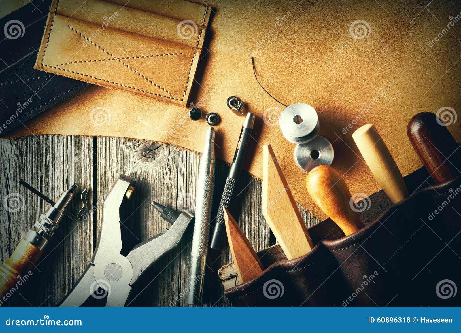 Leather crafting tools stock photo. Image of traditional 60896318
