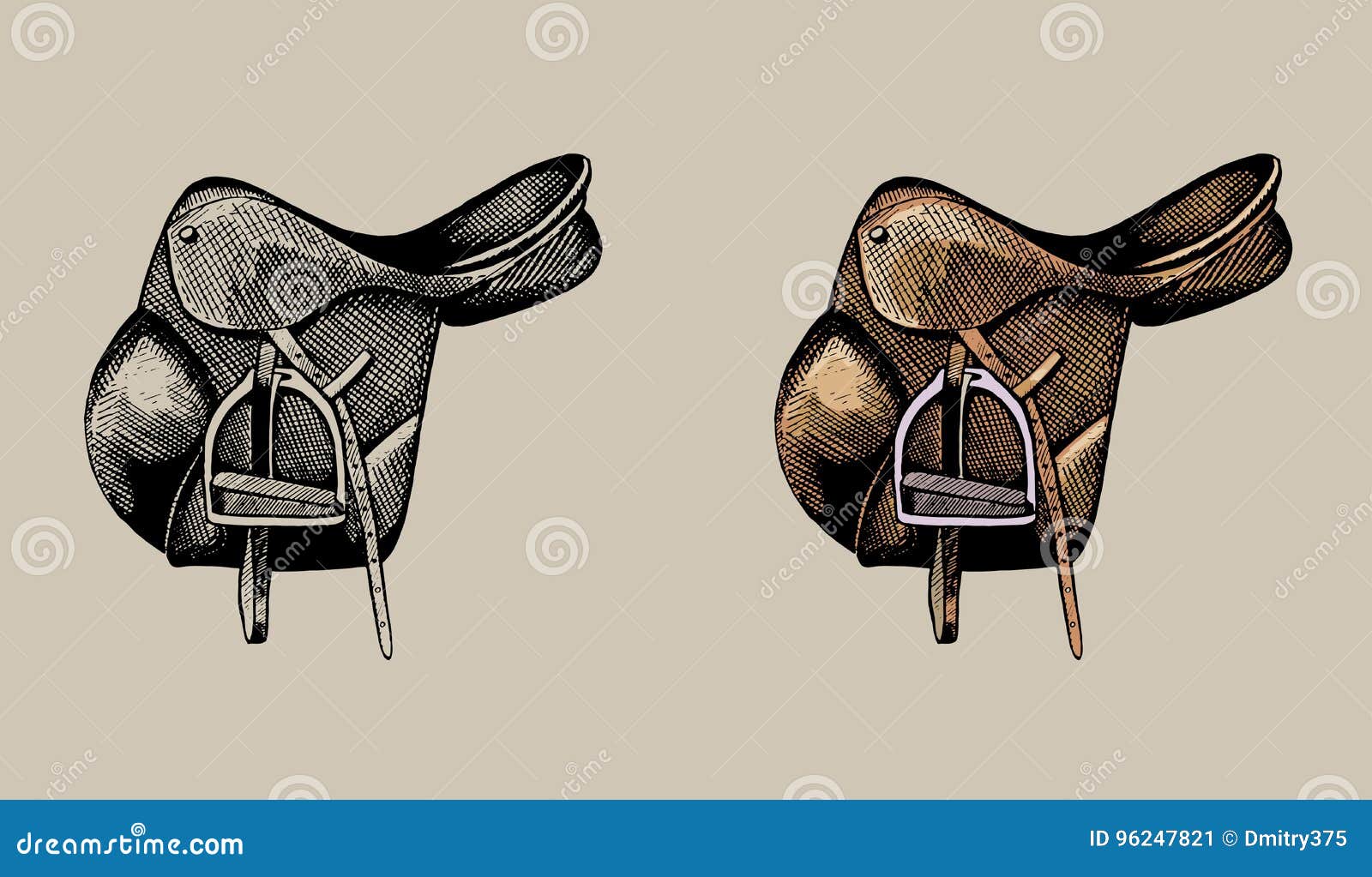 leather equestrian saddle, hand drawn 