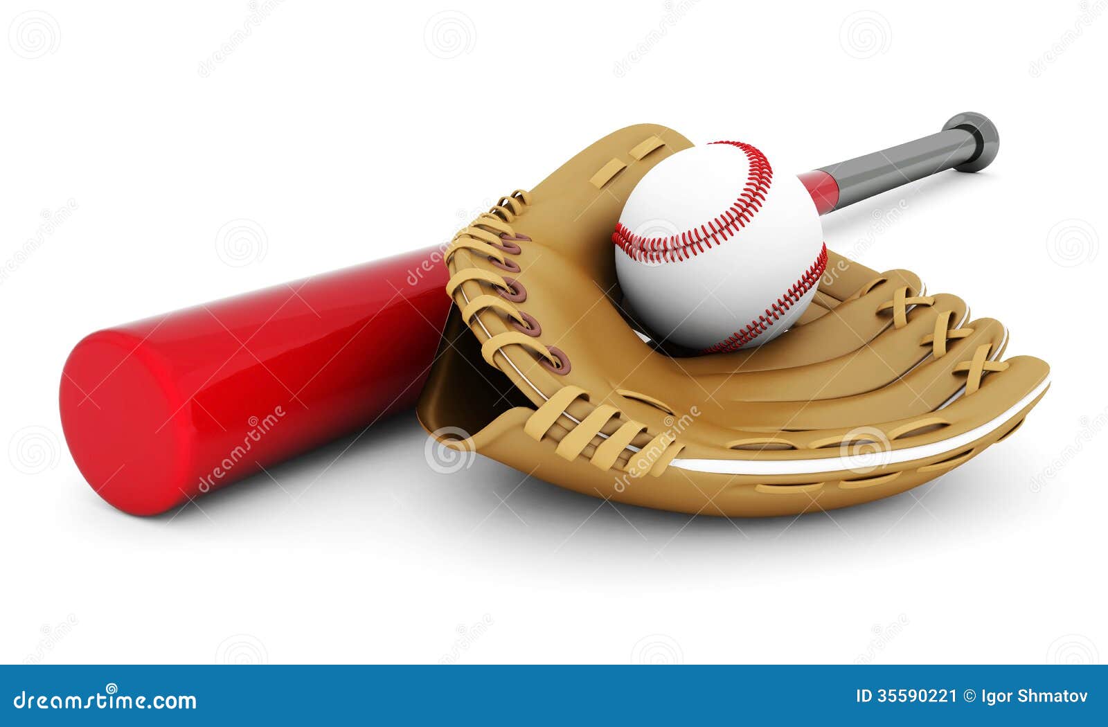 Leather Glove with Baseball and Bat Stock Illustration Illustration