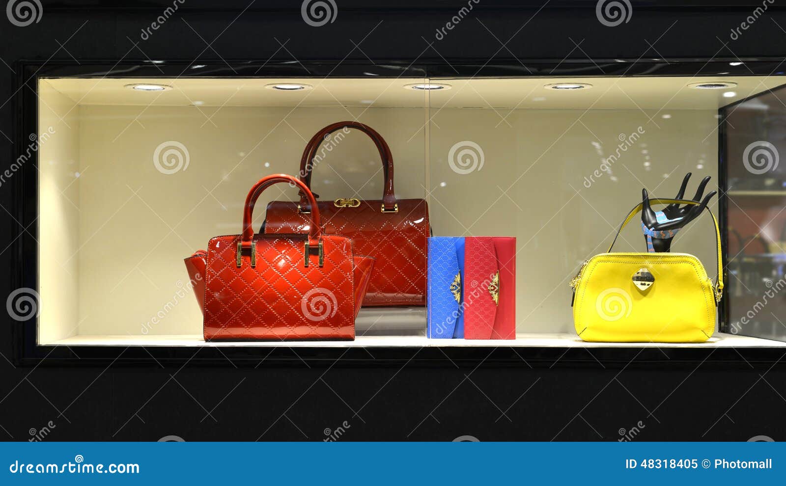 leather handbag showcase, shop window