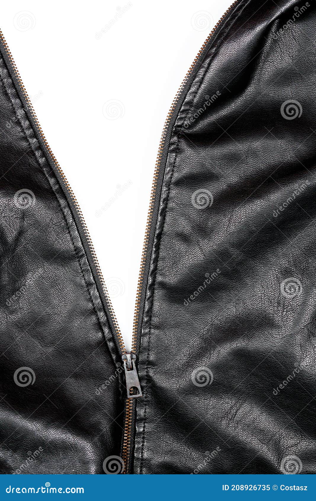 Leather jacket open zipper stock image. Image of winter 208926735
