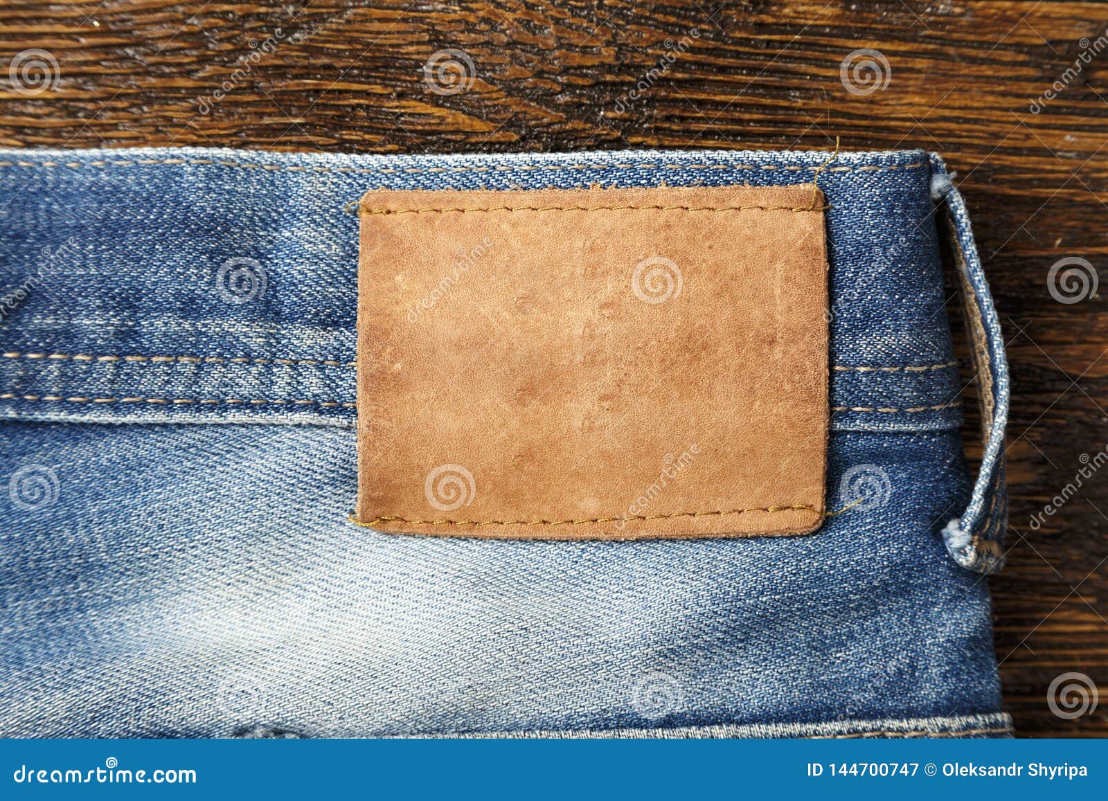 Leather label on jeans stock image. Image of denim, fashion - 144700747