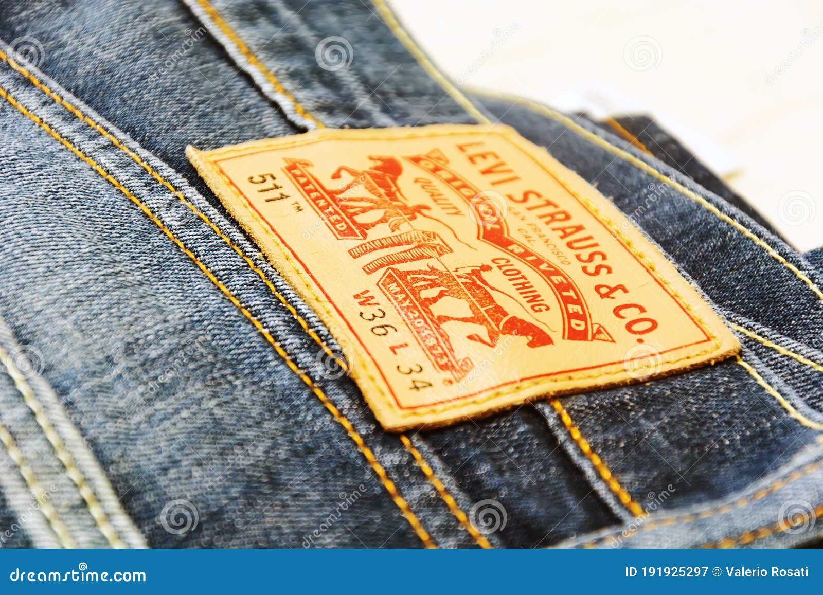 The Leather Label with the Levi`s Brand Sewn on the Back of a Pair of Jeans  of the 511 Model Editorial Photography - Image of background, brand:  191925297