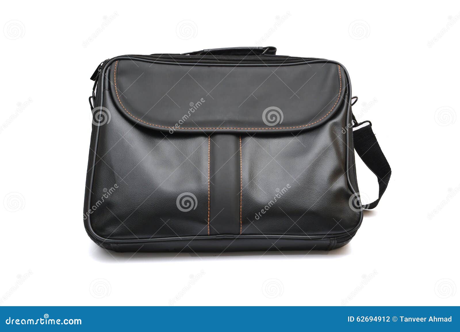 Leather Laptop Bag Black Color on White Background Stock Photo Image