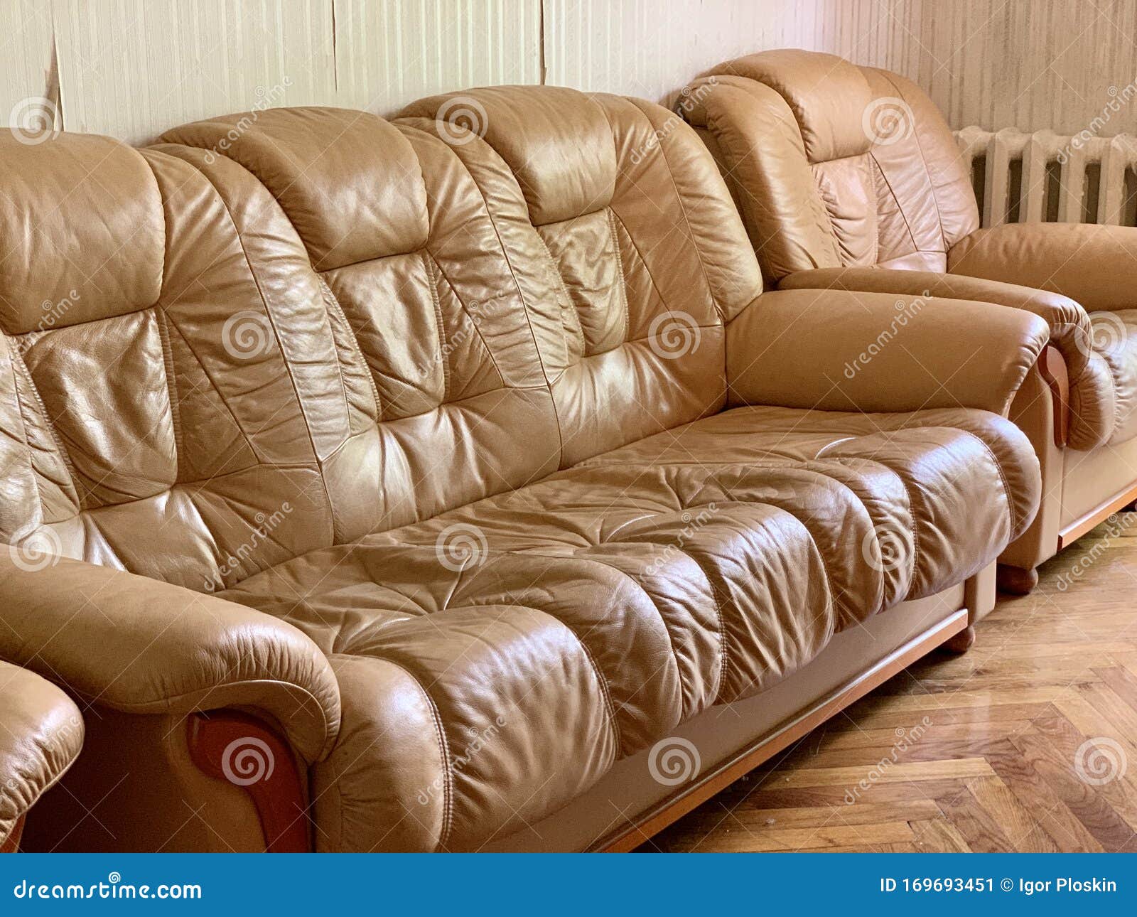 Leather old sofa stock image. Image of modern, interior 169693451