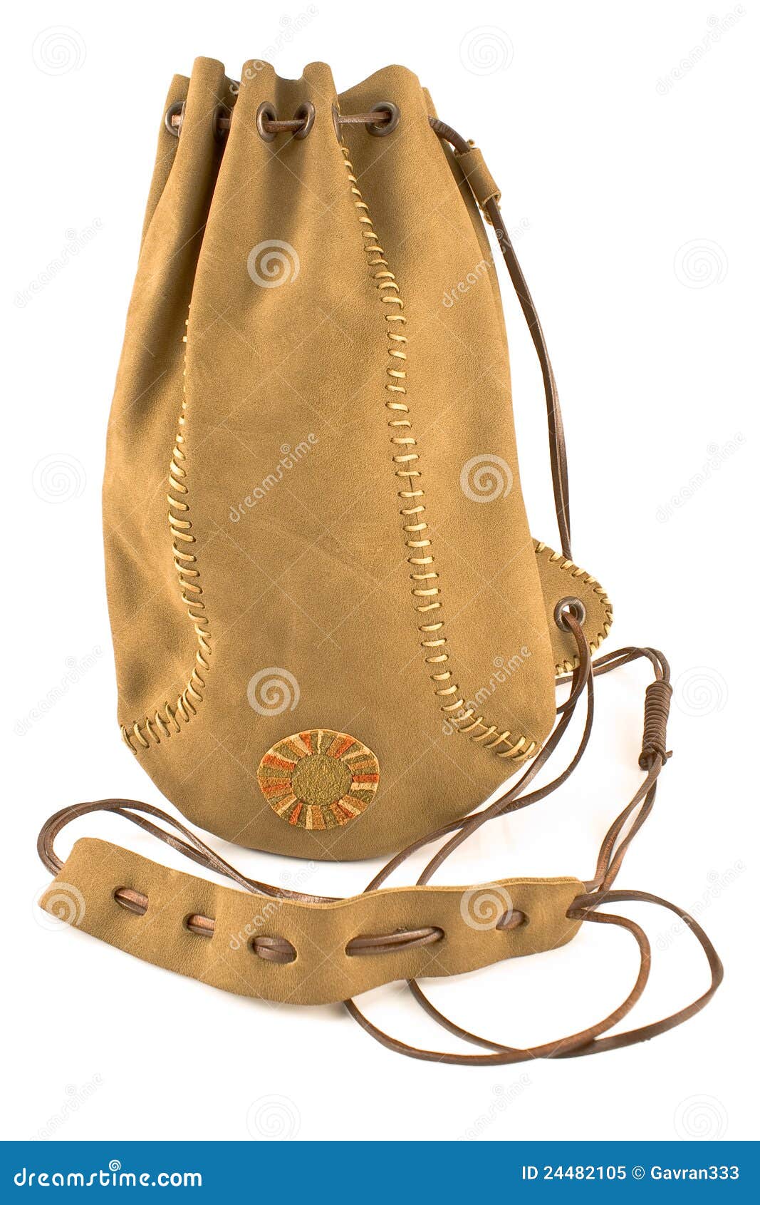 Leather Pouch Bag Tied With Leather String Stock Image - Image of baggage, seam: 24482105