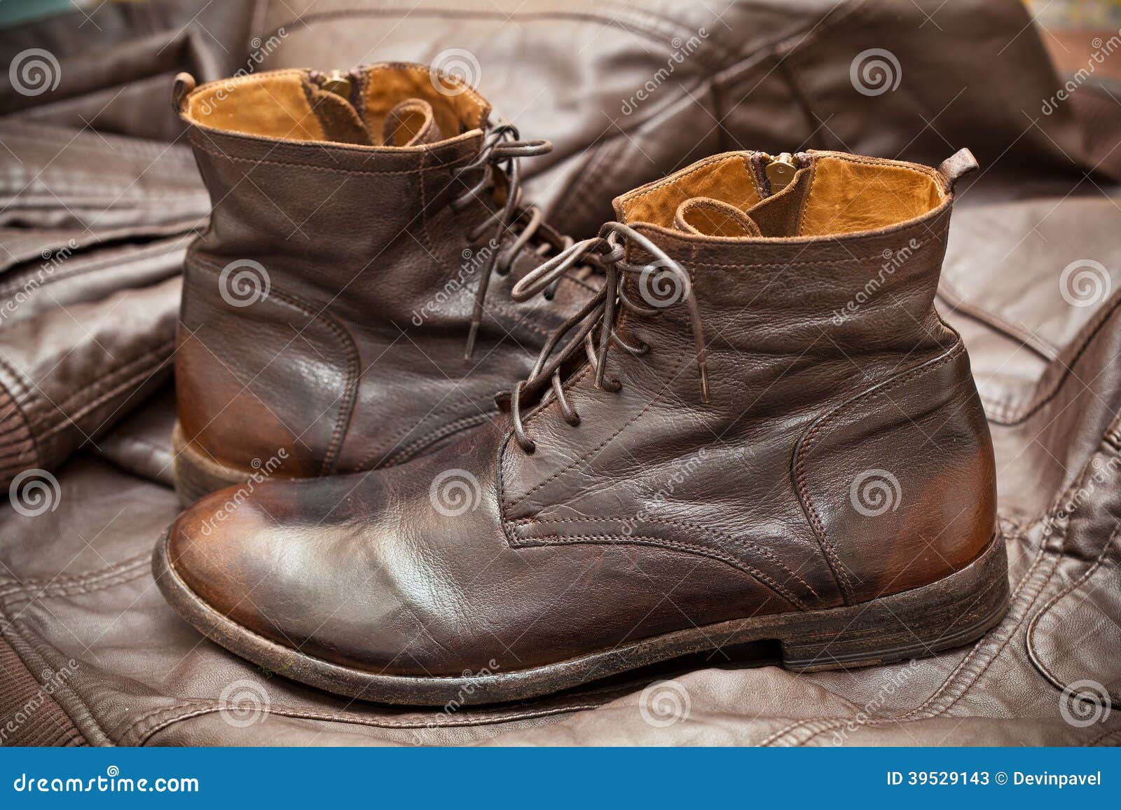 Leather Shoes Brown. Fashionable Leather High Boots Stock Image - Image ...