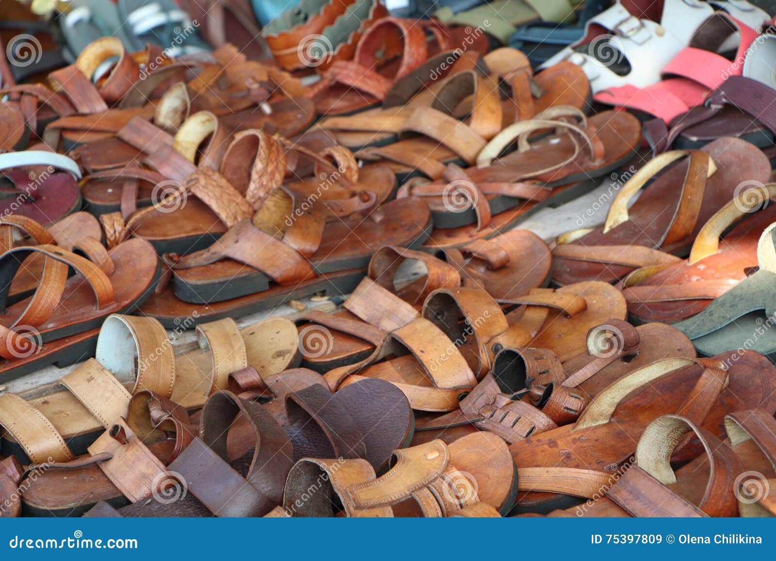 Leather Shoes for Sale. India. Market Stock Image - Image of sandals ...