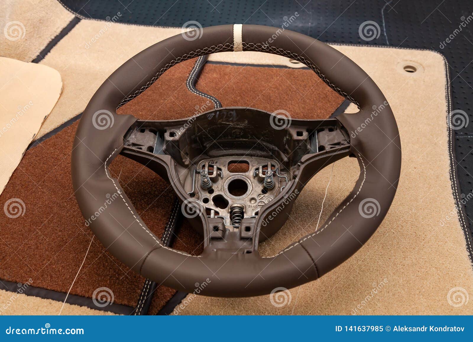 Leather Steering Wheel Brown Color In The Process Of