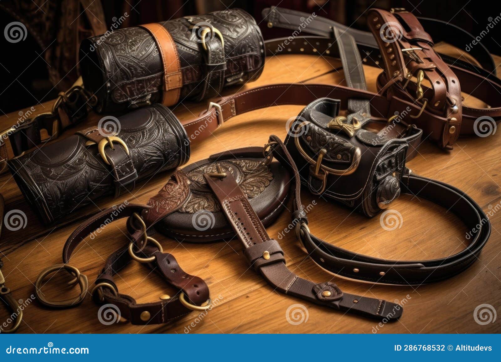 Leather Straps, Buckles, and Saddle Components Stock Photo Image of