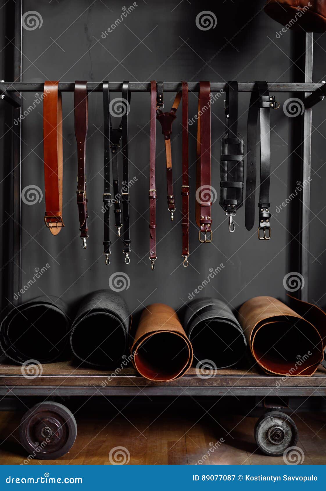Leather Straps on the Rack Near the Wall Stock Image Image of beige