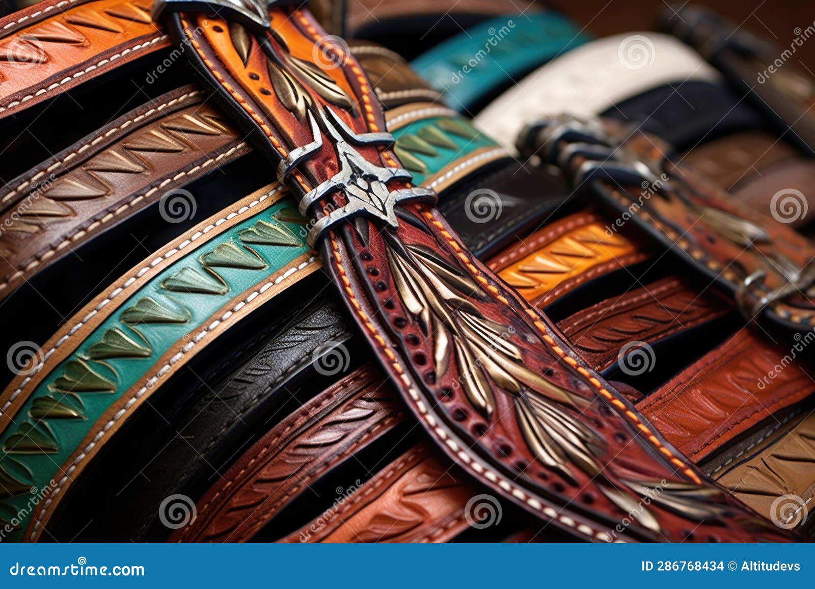Leather Strips and Buckles for Saddles Stock Illustration