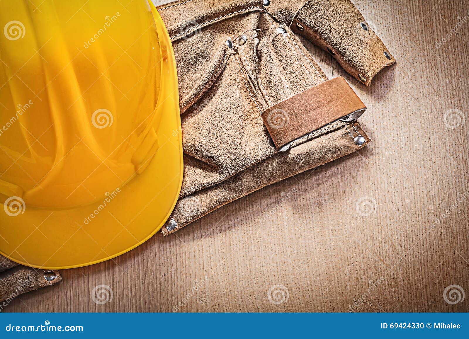 Leather Tool Belt Protective Hard Hat on Wood Board Stock Photo Image of industrial, equipment