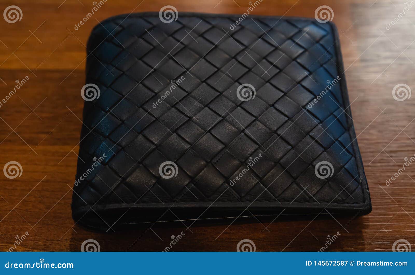 Leather Wallet Black Leather on the Wood Background Stock Image - Image ...