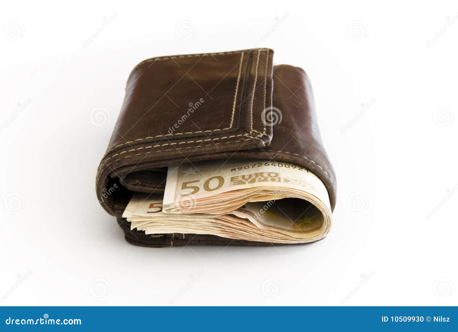 Leather Wallet With Euro Bill Stock Photo - Image of bulging, payment: 10509930