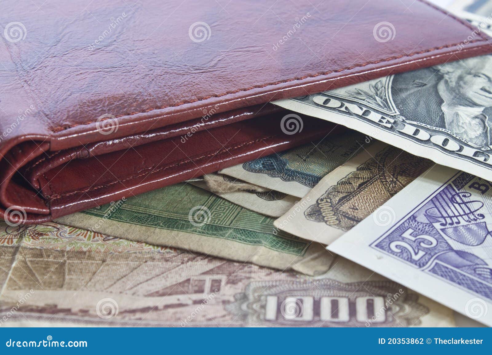 Leather Wallet with Foreign Currency Stock Photo Image of economy, bank 20353862