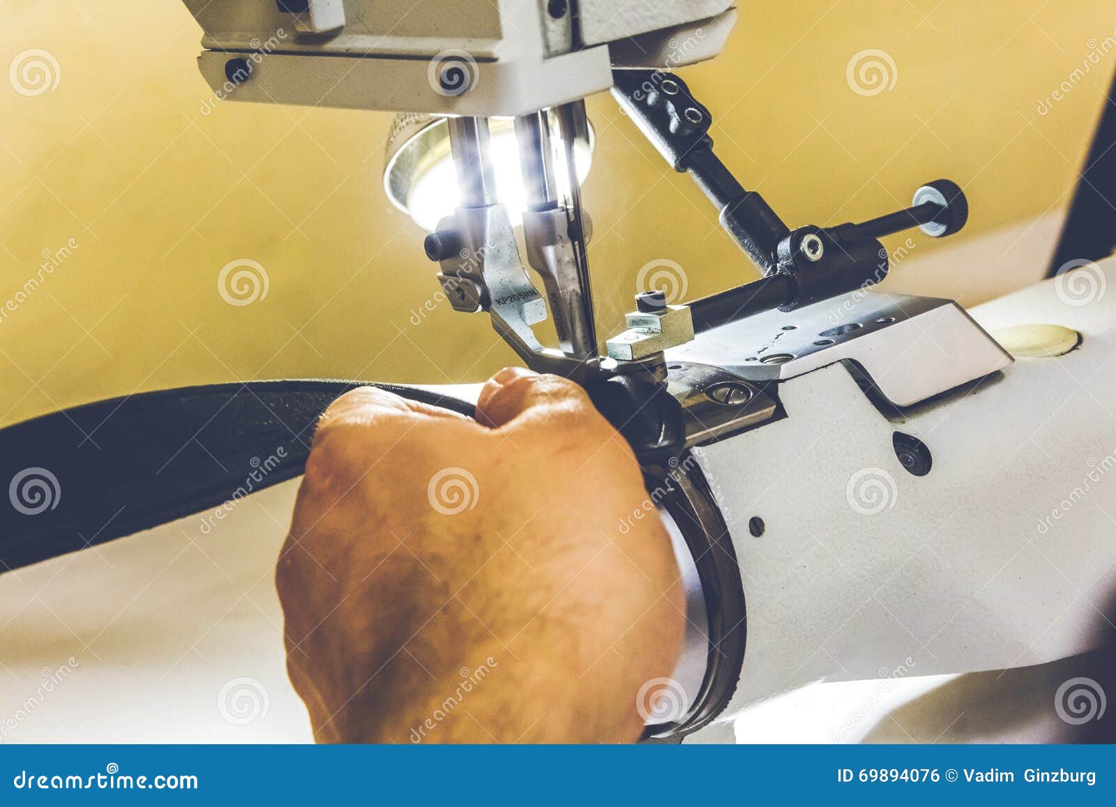 Leather Stitching Seams on Sewing Machine Stock Photo Image