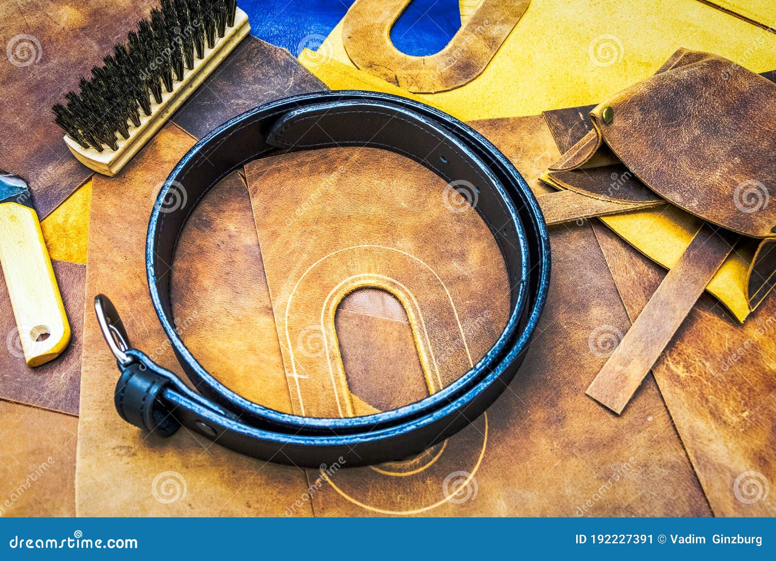 Leather and Tools with Black Belt Stock Image Image of