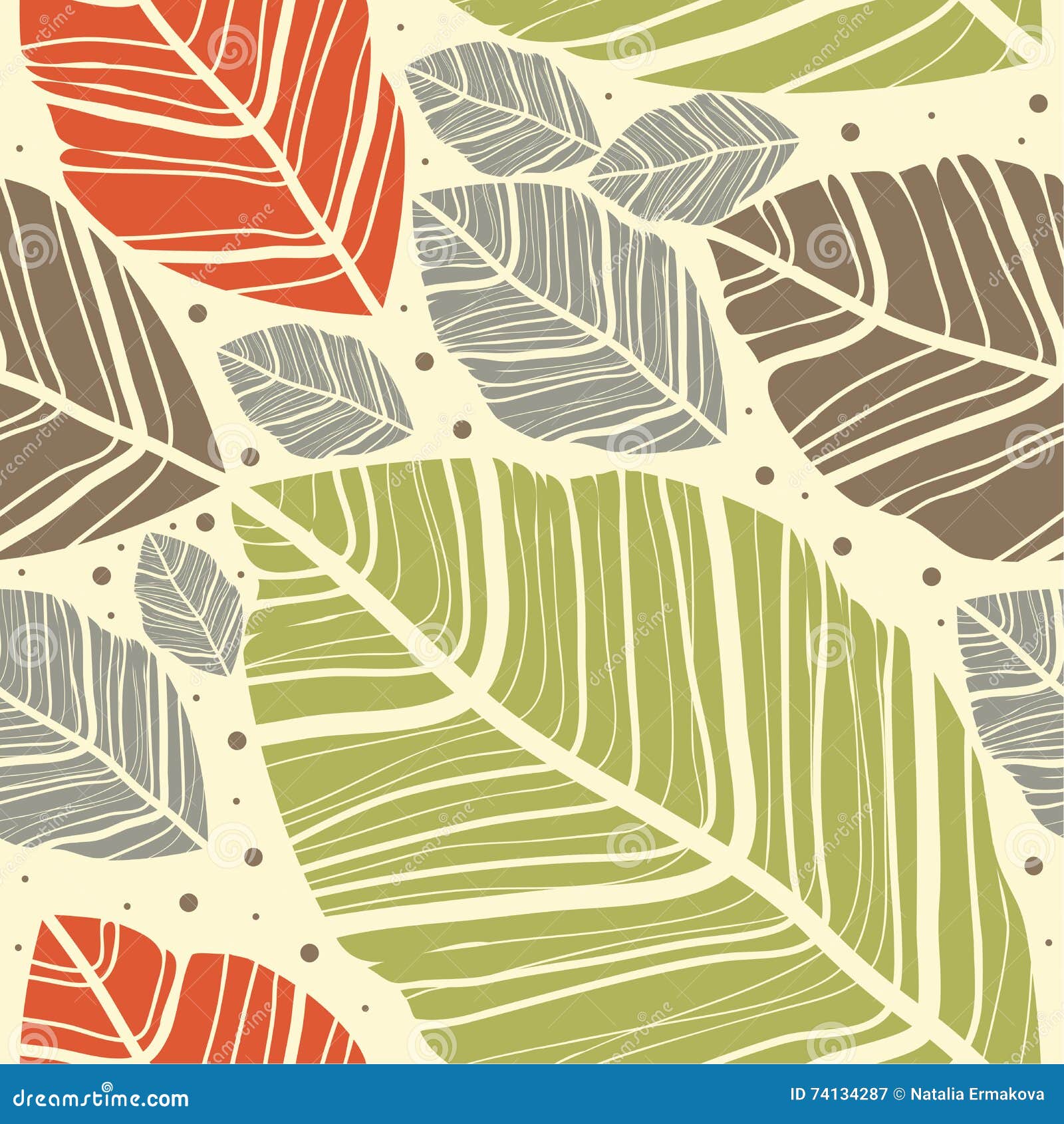 Leaves on the Beige Background. Stock Vector Illustration of seamless