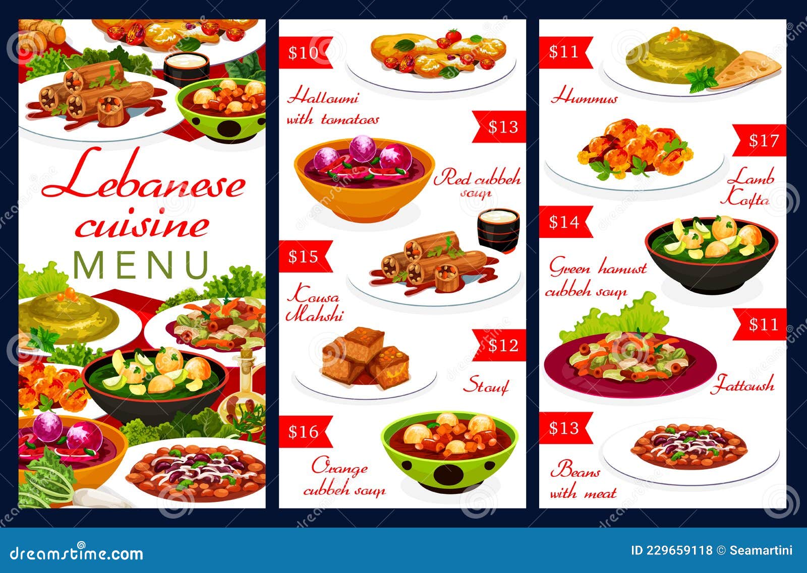 Lebanese Cuisine Menu with Dishes of Arab Food Stock Vector