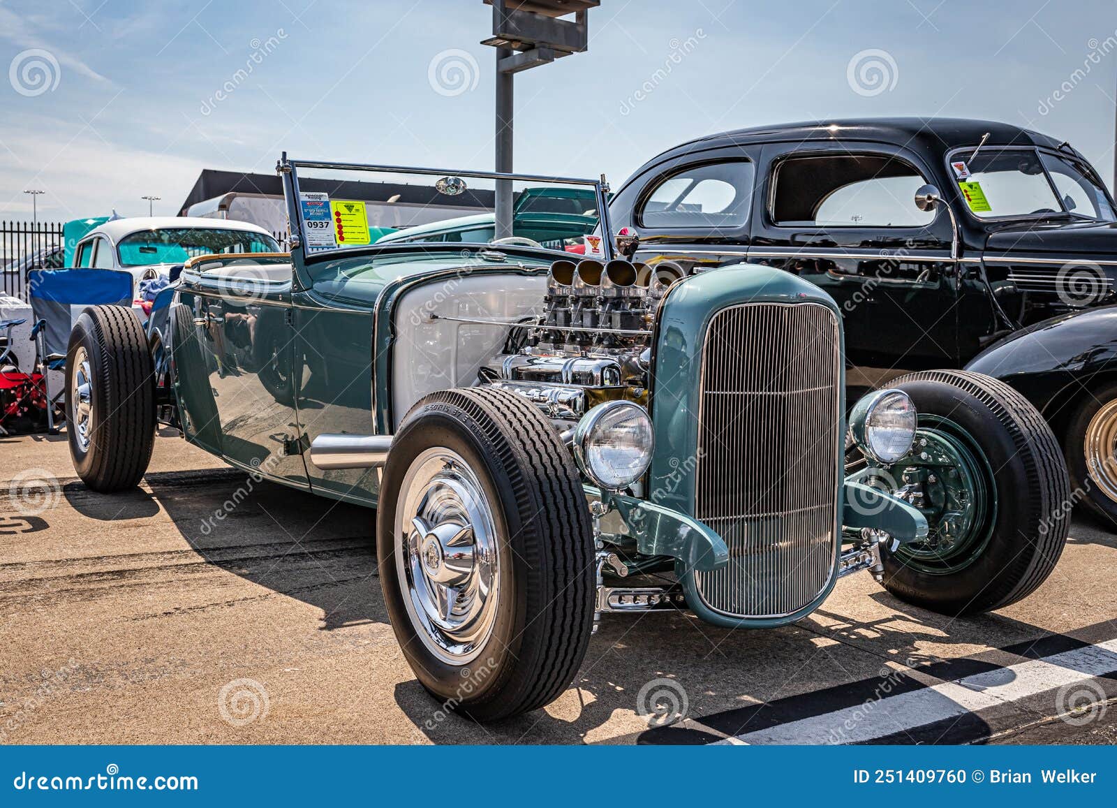 Lebanon, TN - May 14, 2022: Low perspective front corner view of a 1931 Ford Model A Roadster at a local car show