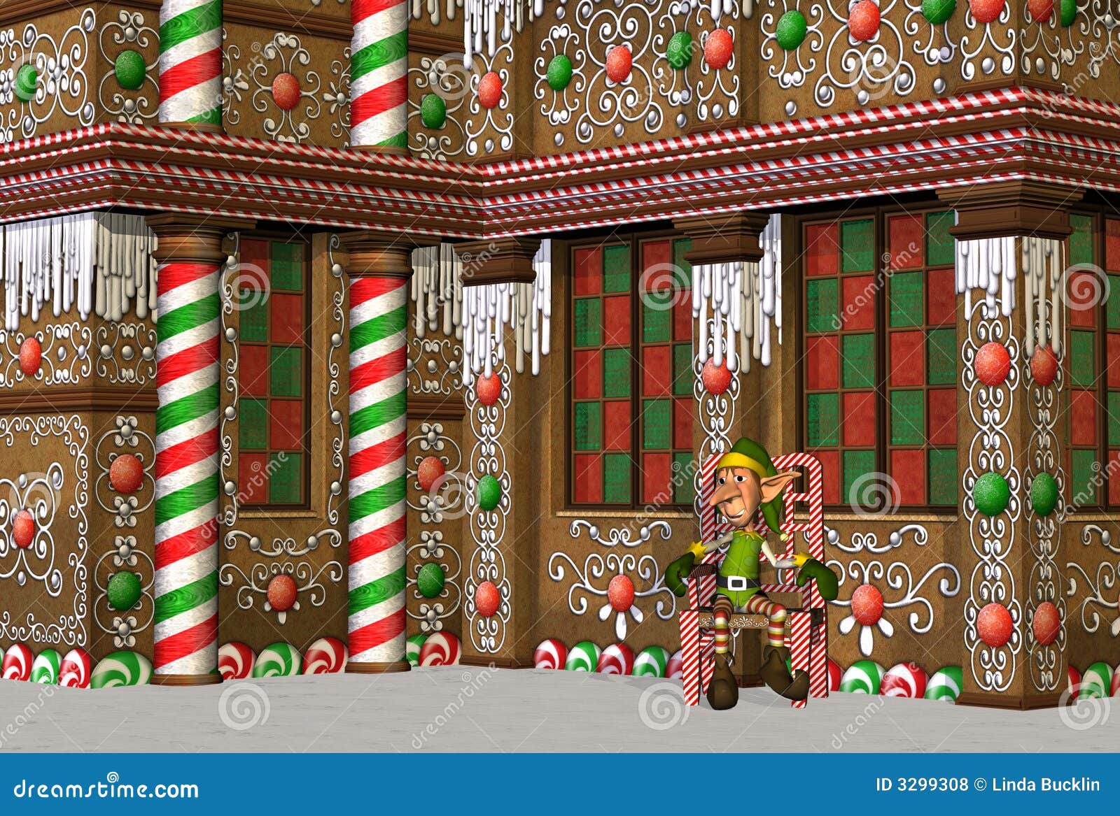 LebkuchenHaus mit Elf stock abbildung. Illustration von