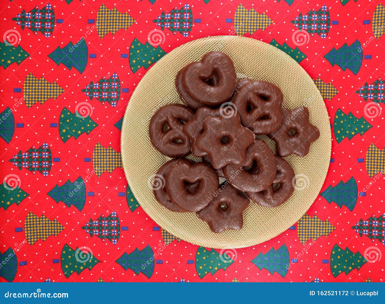 Spiced German Biscuits with Chocolate. in Shape of Pretzel, Hearts and