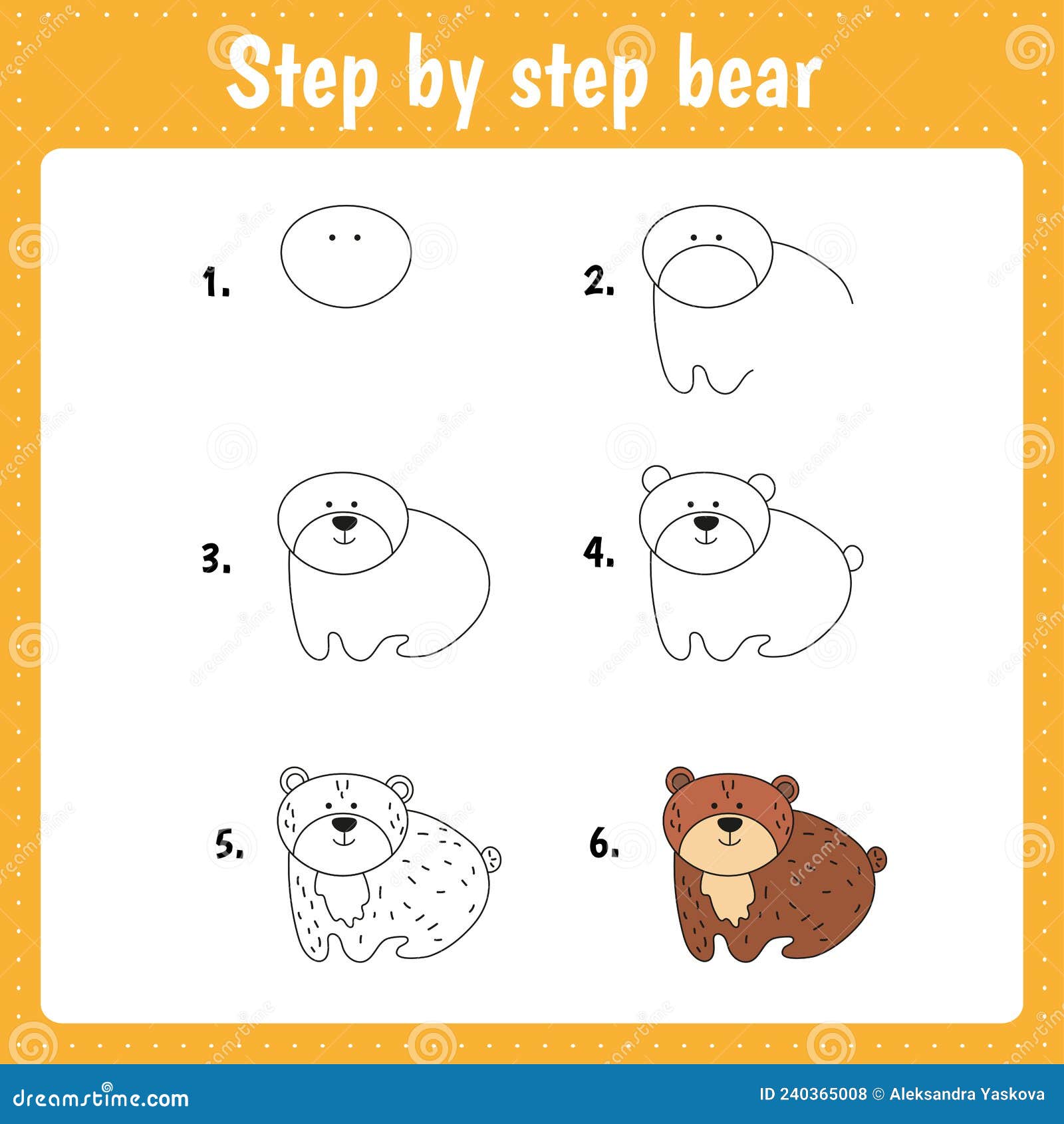 Lección De Dibujo Para Niños. Cómo Dibujar Un Oso. Ilustración del Vector -  Ilustración de arte, lindo: 240365008