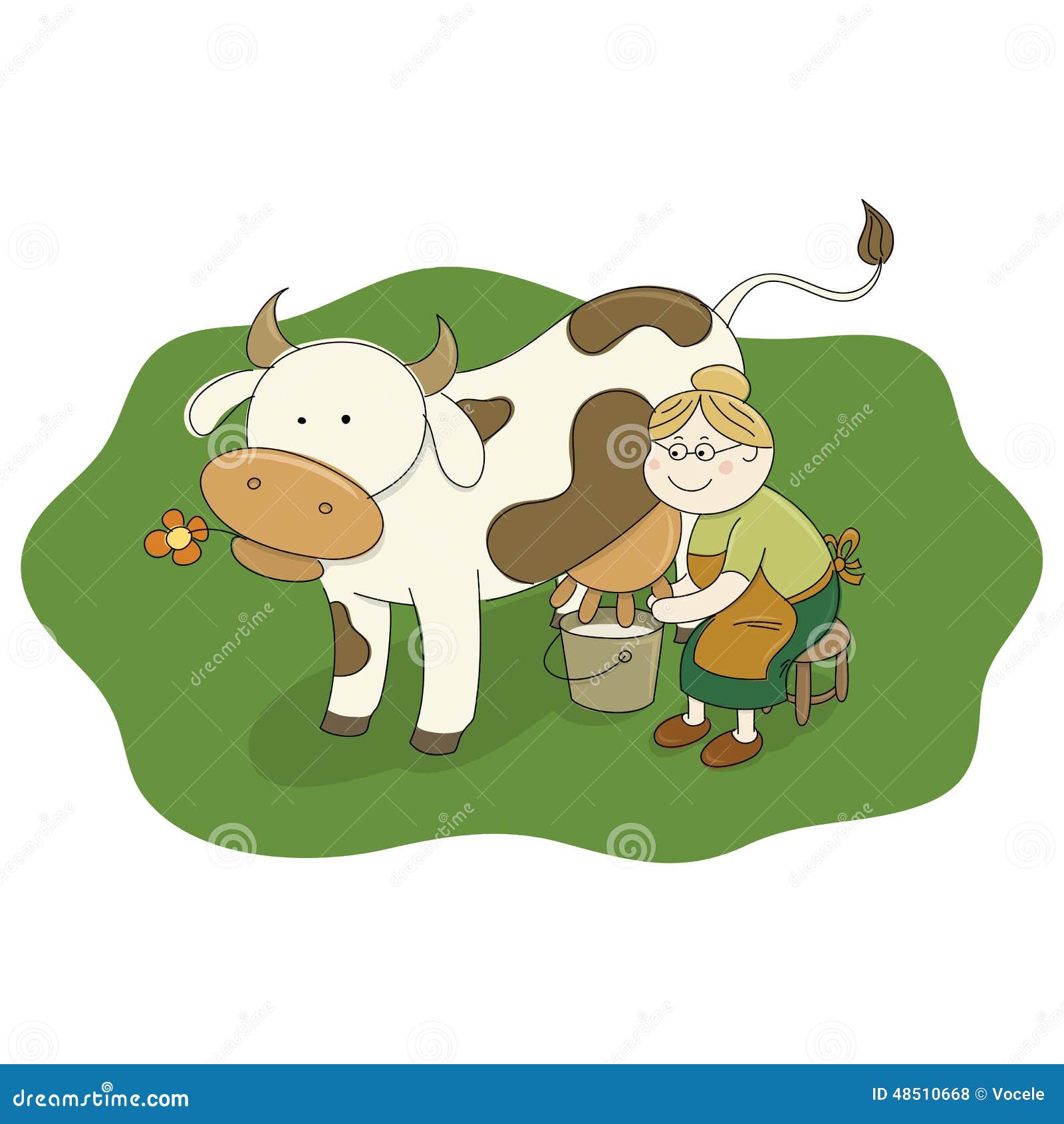Lechera Que Ordeña Una Vaca Ilustración del Vector - Ilustración de  abuelita, verde: 48510668