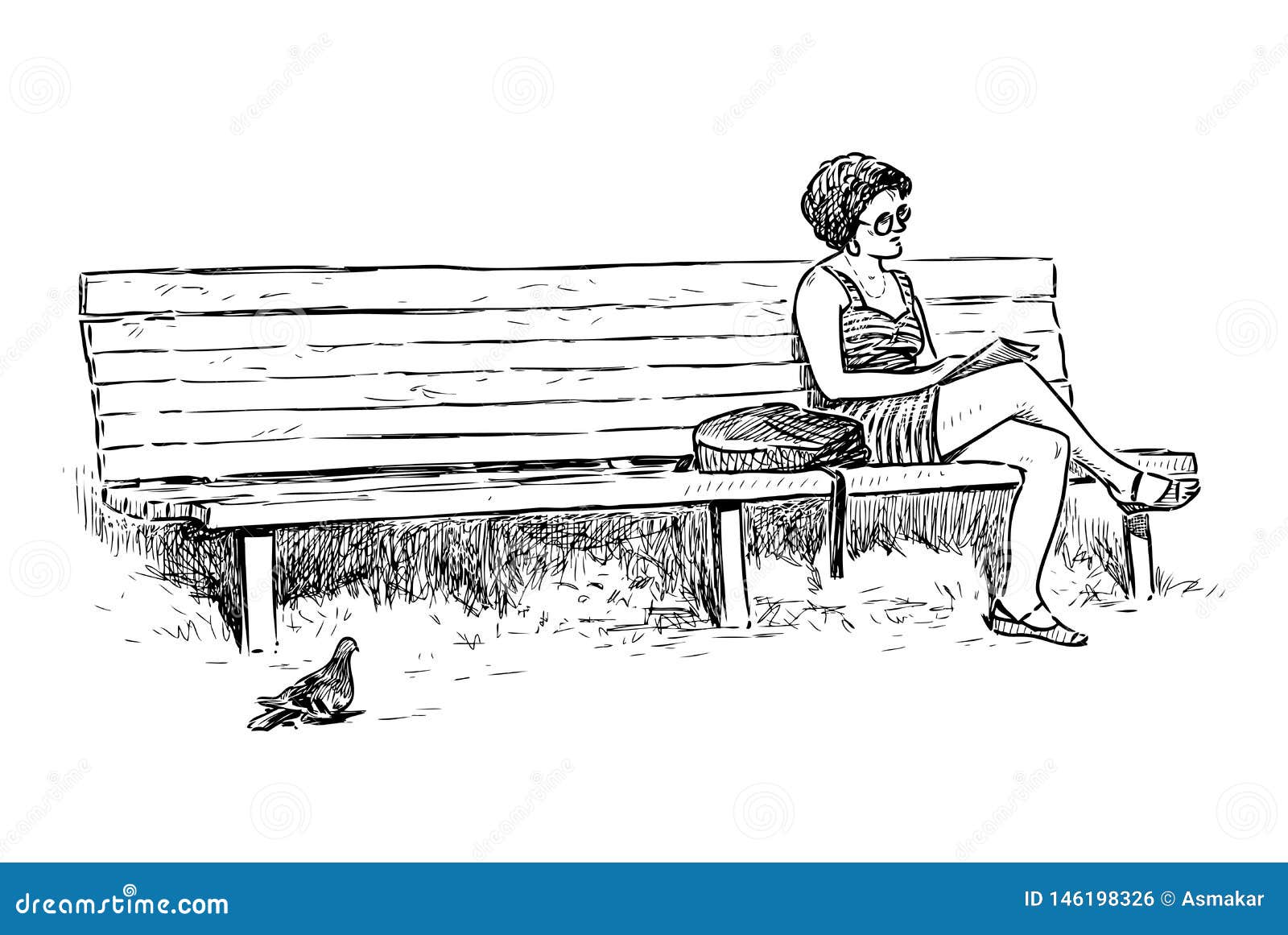 Lecture Isolee De Femme Sur Un Banc De Parc Illustration De Vecteur Illustration Du Banc Femme 146198326