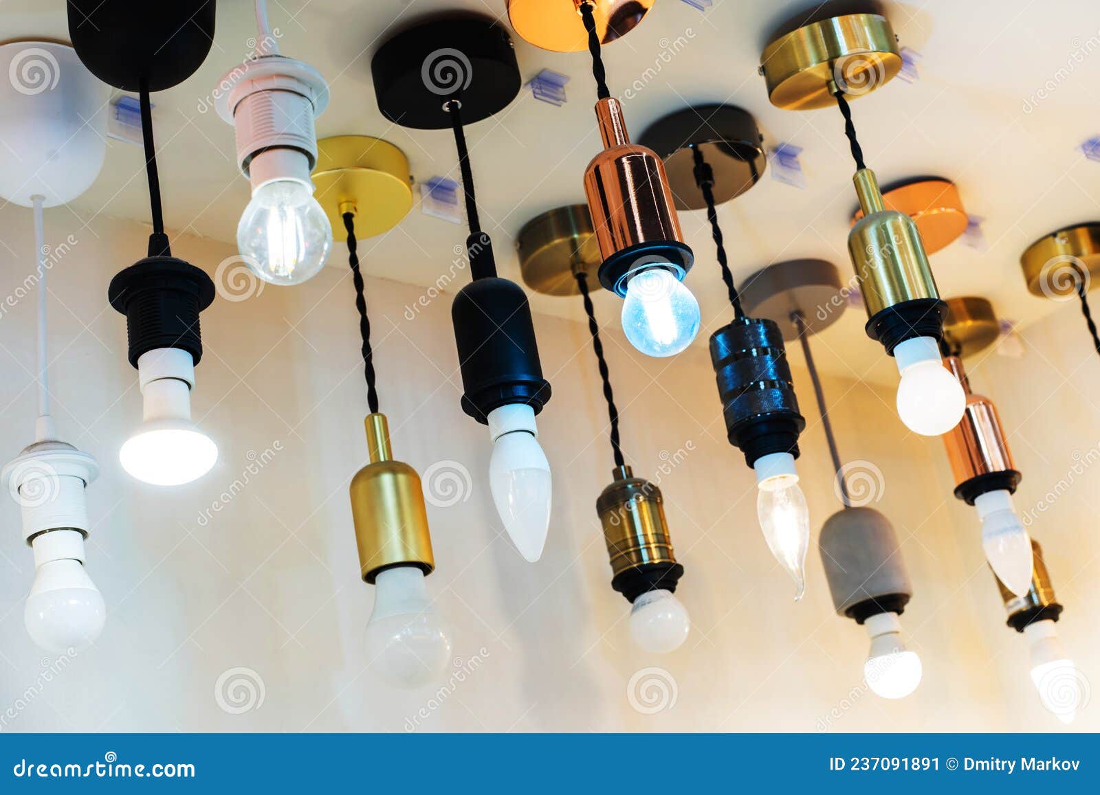 LED Bulbs of Various Shapes and Types in an Electrical Store. Selective
