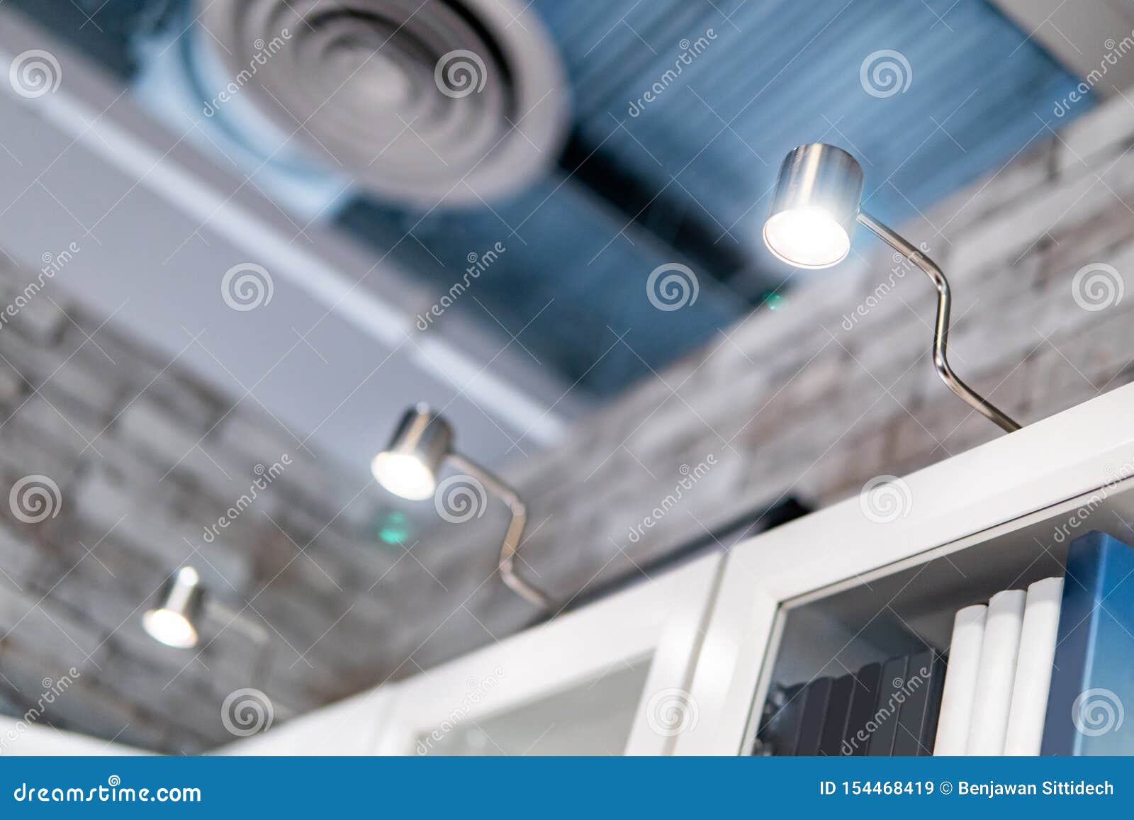 Led Cabinet Lighting On The Top Bookshelf Stock Image Image Of