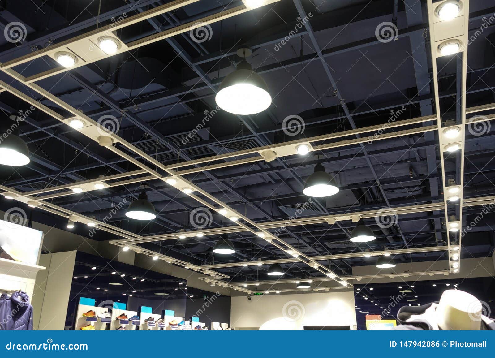Led Light On Shop Ceiling In Modern Commercial Building