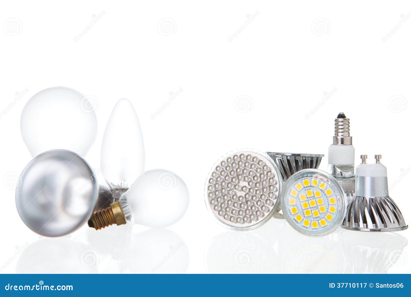 LED Lamps Versus Conventional Lamps on White Stock Image Image of