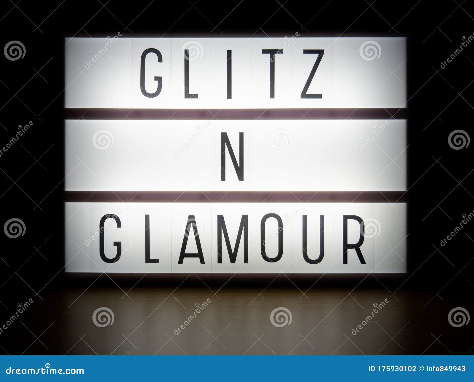 LED Light Box Glitz and Glamour Sign Stock Photo Image of light, message 175930102