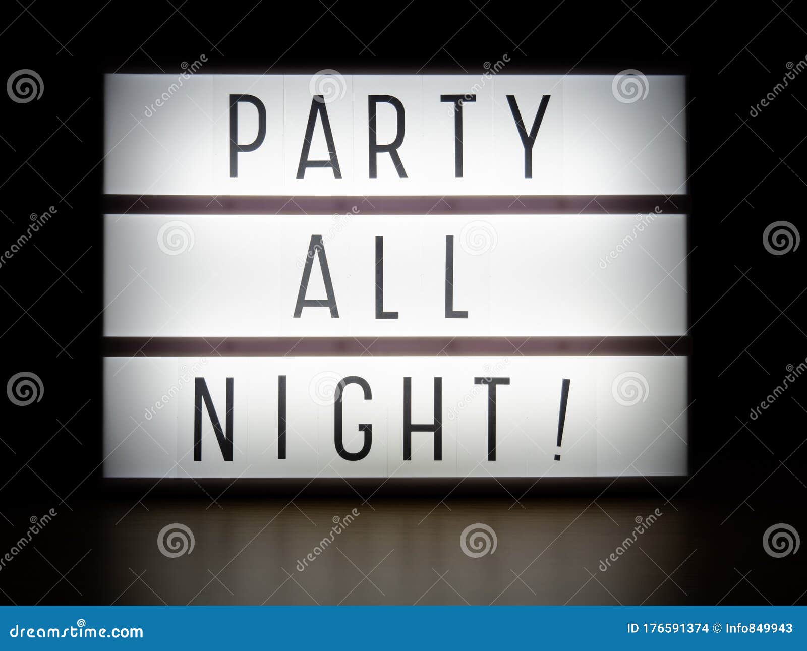 LED Light Box Party All Night Message Board Stock Photo Image of