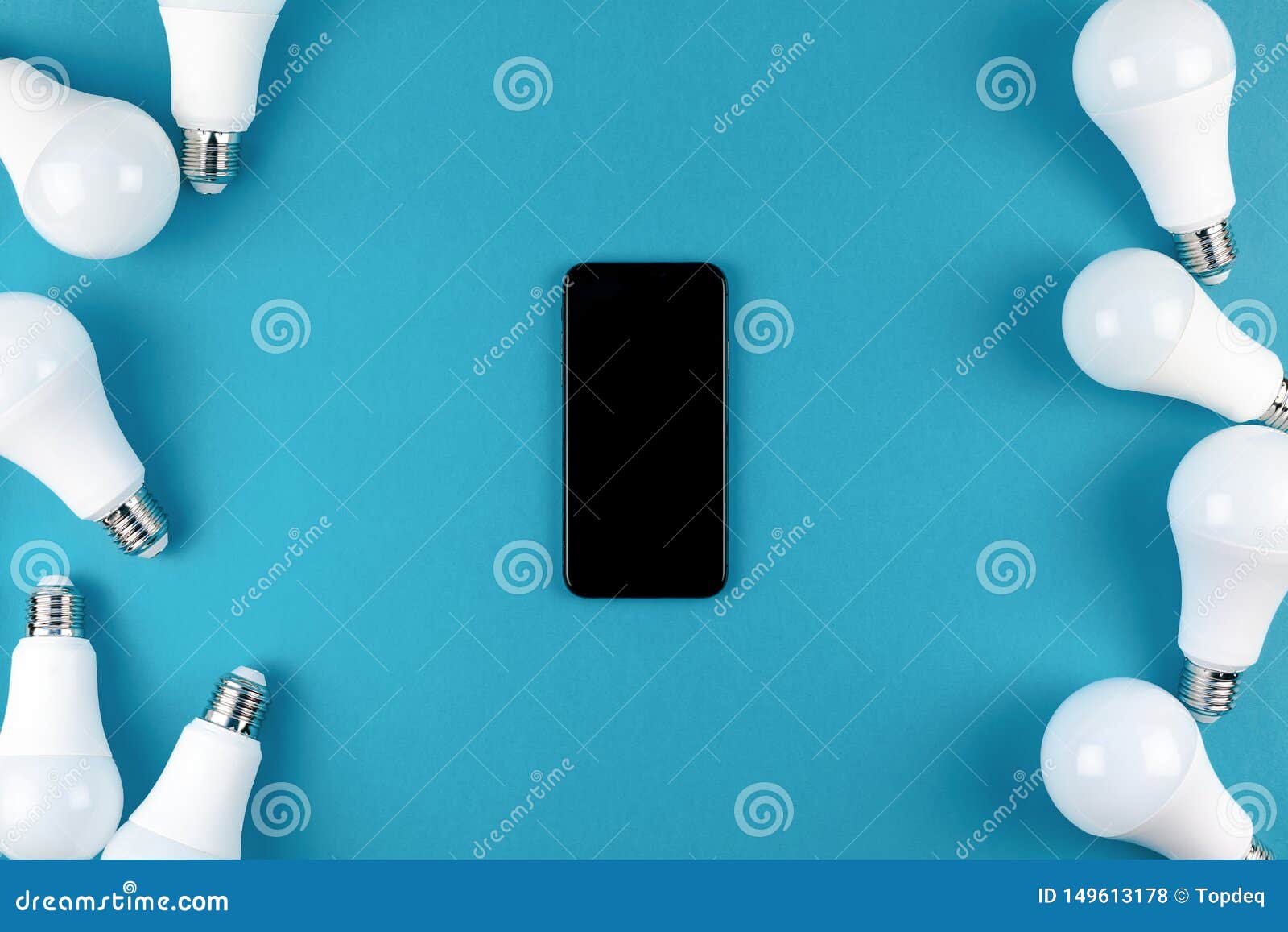 Download LED Light Bulbs And Modern Smartphone Mockup Stock Photo ...