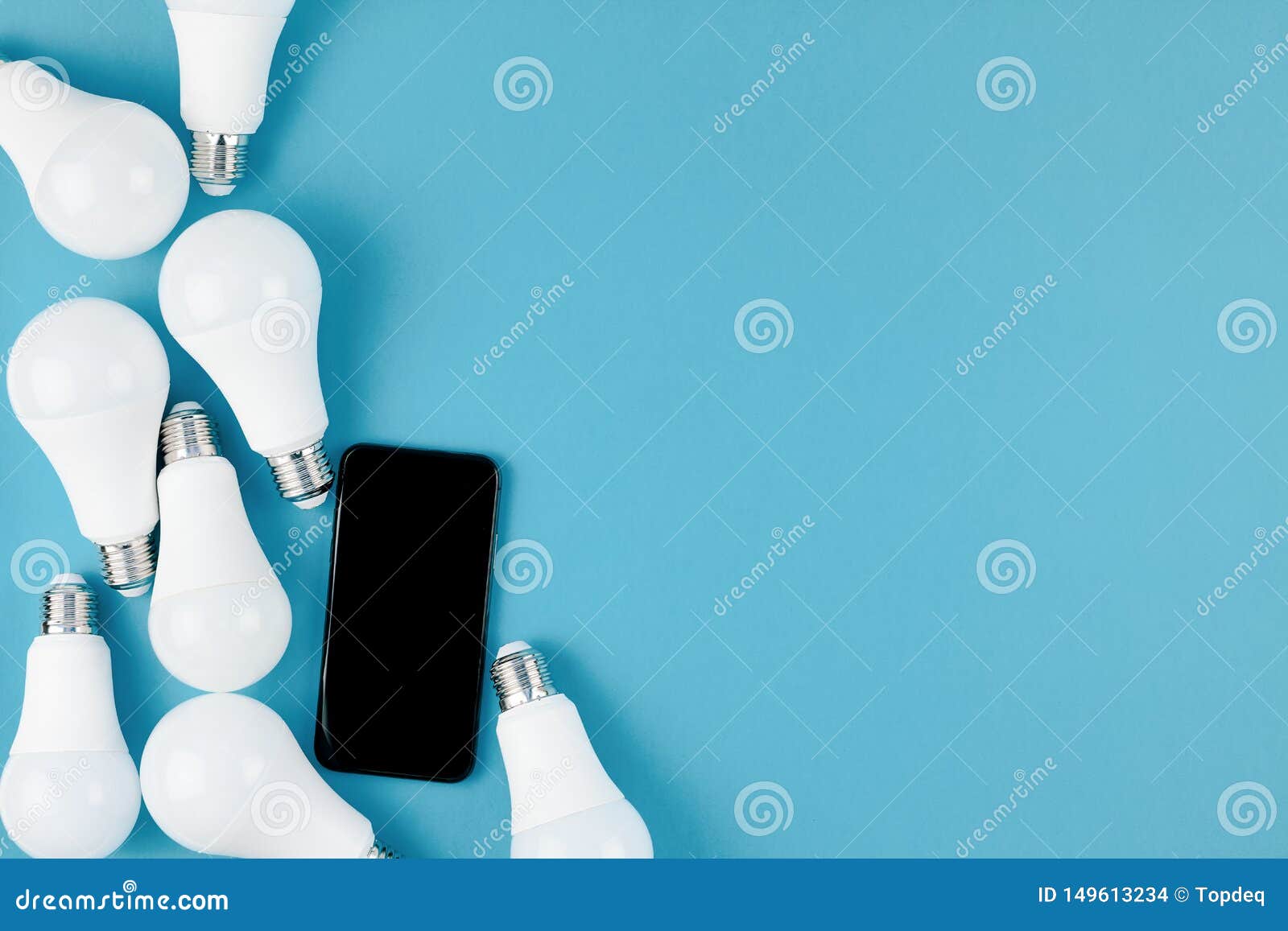 Download LED Light Bulbs And Modern Smartphone Mockup Stock Photo ...