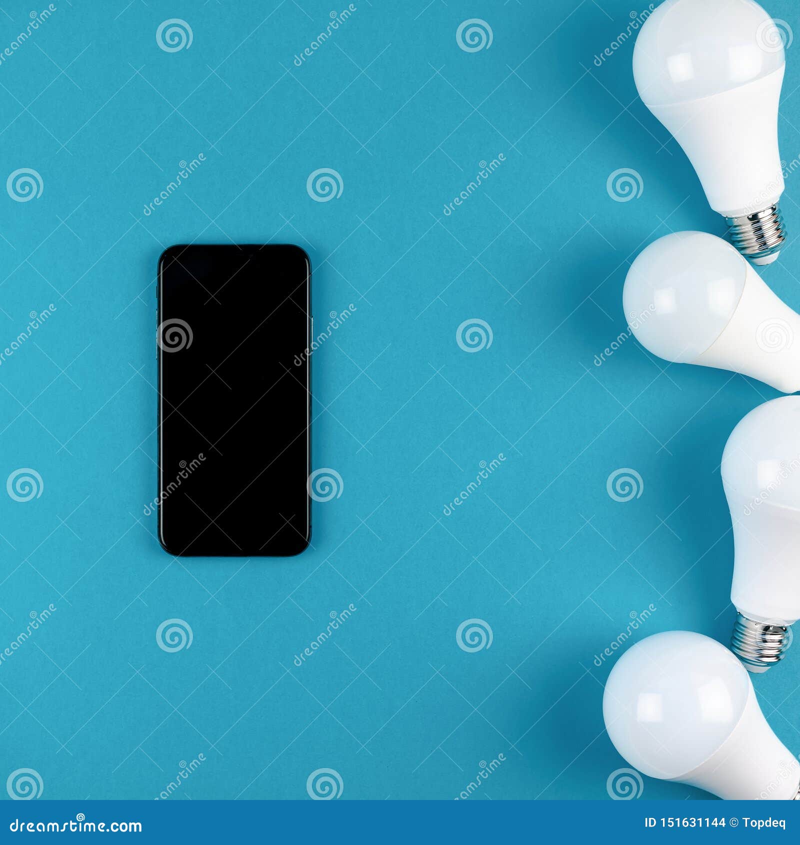 Download LED Light Bulbs And Modern Smartphone Mockup Stock Photo - Image of energy, phone: 151631144