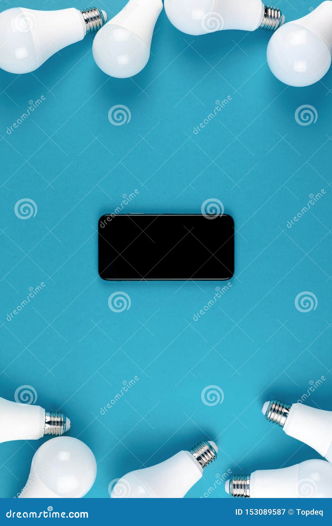 Download LED Light Bulbs And Modern Smartphone Mockup Stock Image - Image of mockup, bright: 153089587