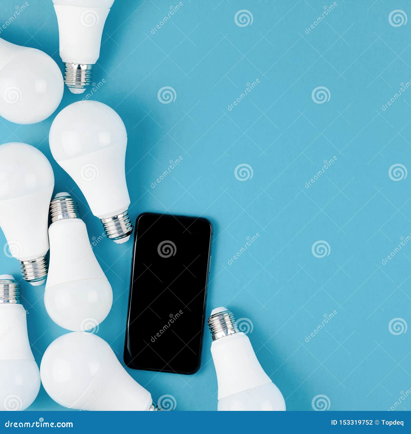 Download LED Light Bulbs And Modern Smartphone Mockup Stock Photo - Image of idea, bright: 153319752