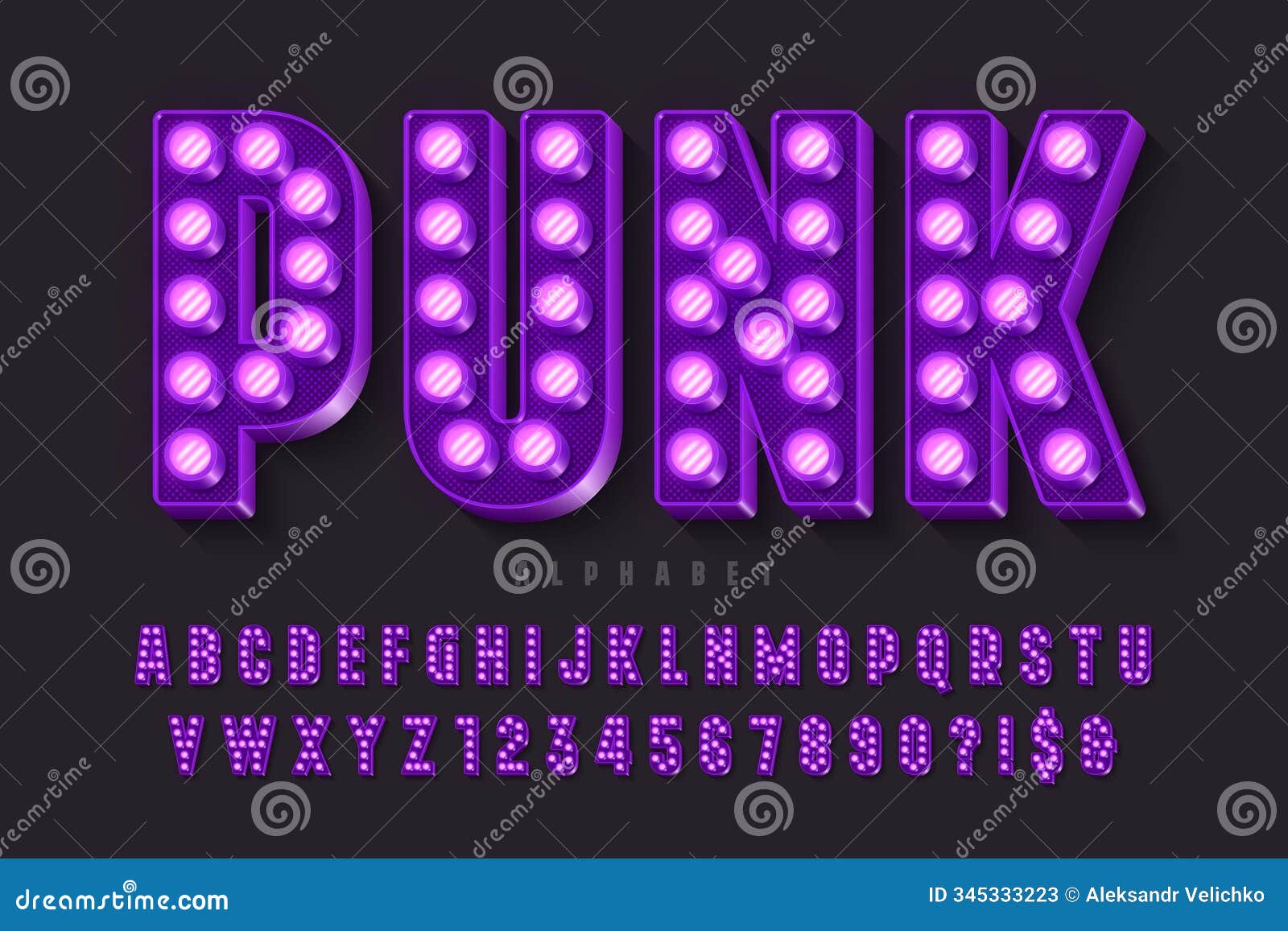 led light 3d alphabet, retro-futuristic original type.