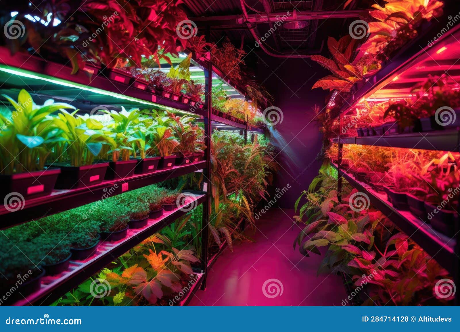 Led Lights Illuminating Rows of Plants Indoors Stock Photo Image of