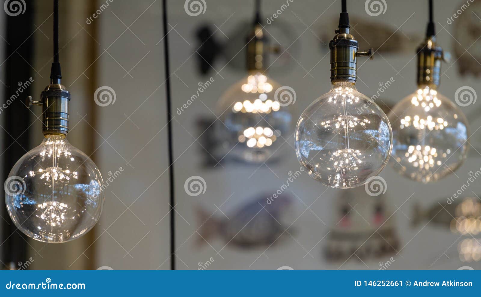 Led Pendant Lights With Round Glass Balls Brass Sockets Glowing