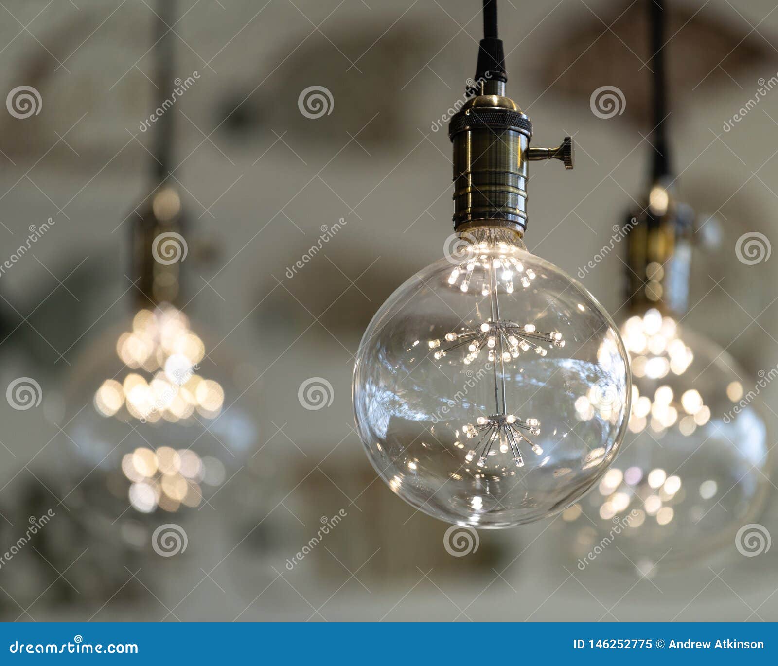 Led Pendant Lights With Round Glass Balls Brass Sockets