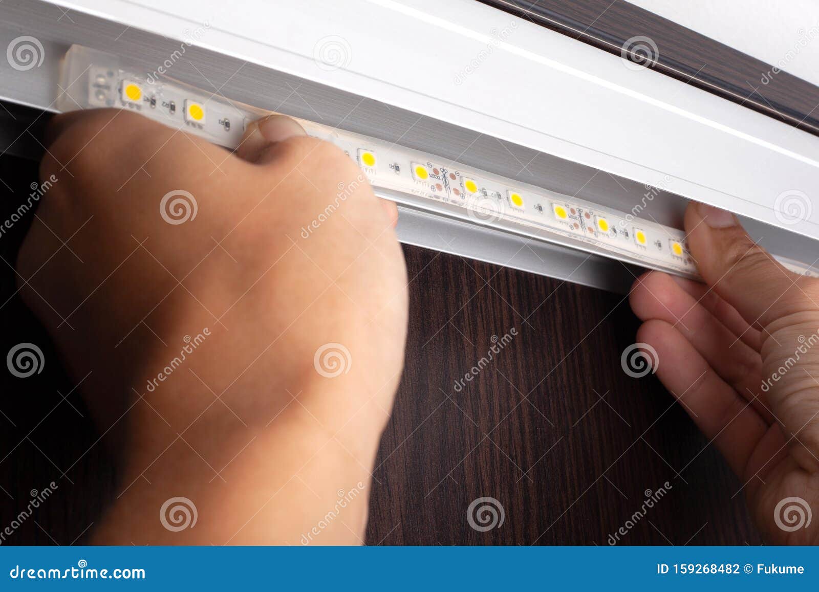 LED Strip Installation Process,install of Decorative Light Stock Photo