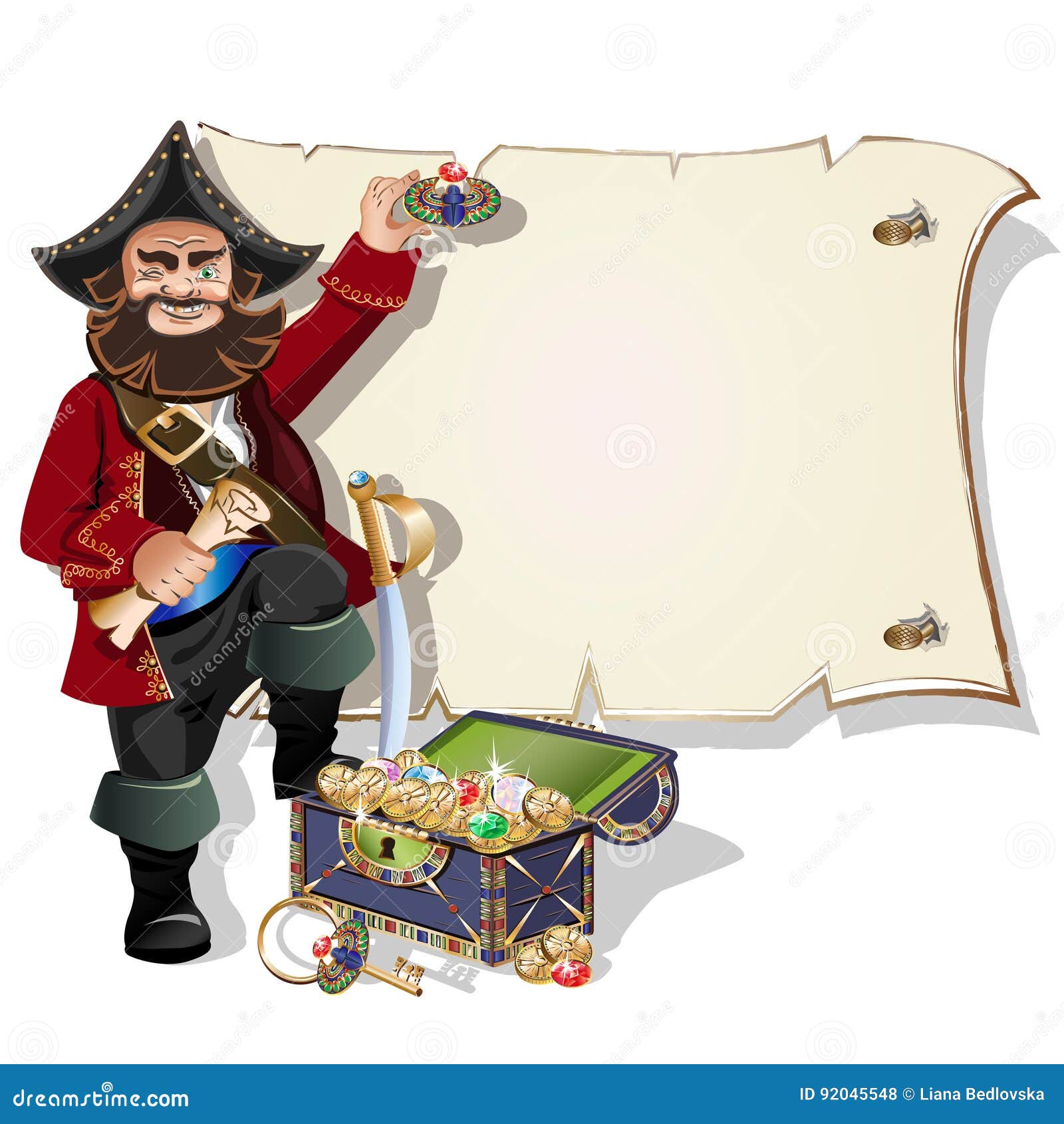 Leerer Rahmen Der Schatztruhe Und Des Piraten Vektor Abbildung ...